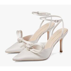 Loeffler Randall Alina Bow Pump Ankle Strap Satin Cream Size 8.5 NIB Chic Classy